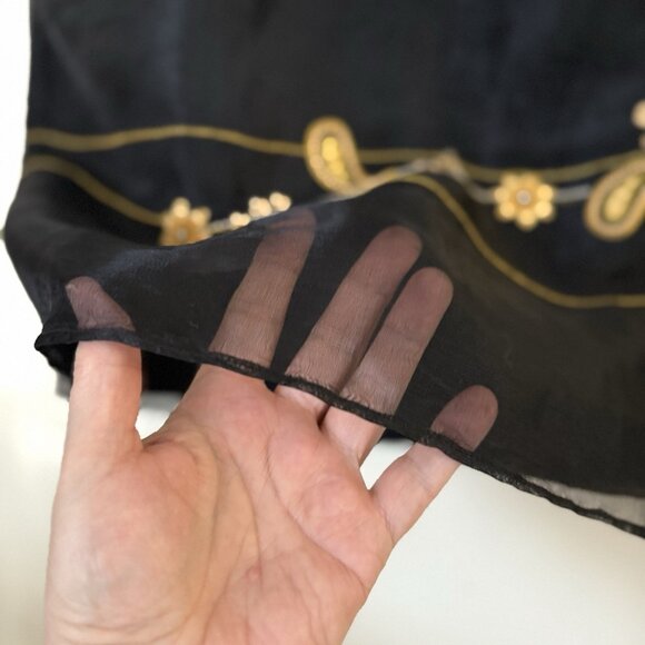 Vintage 220 Hickory 90's Artsy Skirt LP Embroidery Sheer Overlay Gold Glam Party - Picture 3 of 13